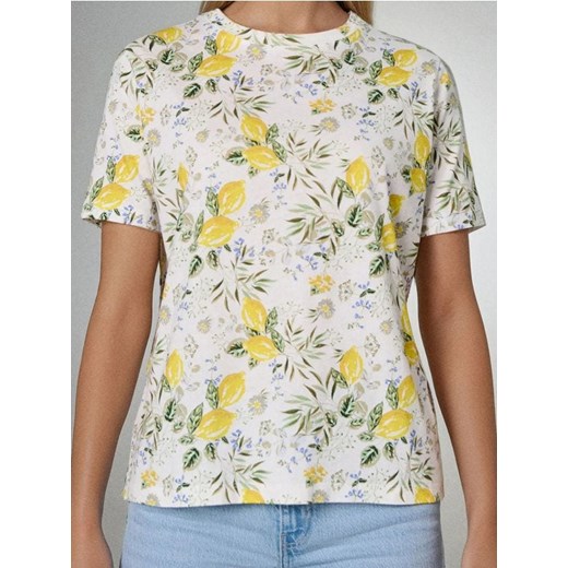 Sinsay - Wzorzysta koszulka z krótkim rękawem - biały ze sklepu Sinsay w kategorii Bluzki damskie - zdjęcie 186447184