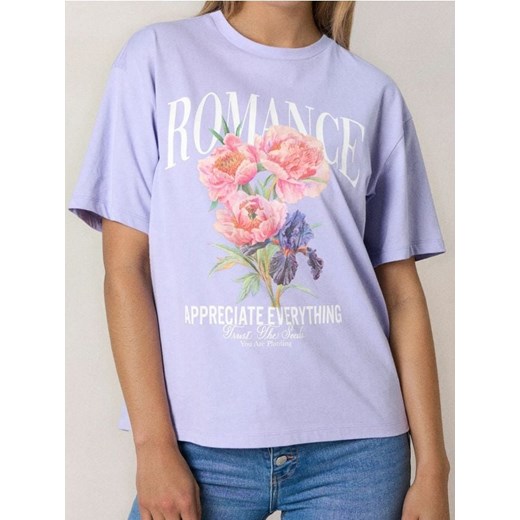 Sinsay - Bawełniana koszulka z nadrukiem kwiatowym - fioletowy ze sklepu Sinsay w kategorii Bluzki damskie - zdjęcie 186447283