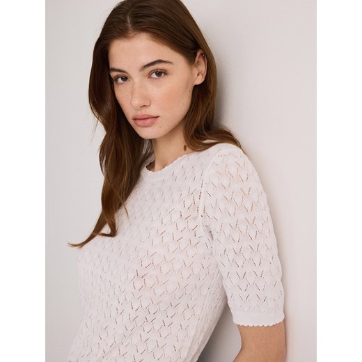Reserved - Bluzka z dodatkiem wiskozy - złamana biel Reserved L okazja Reserved