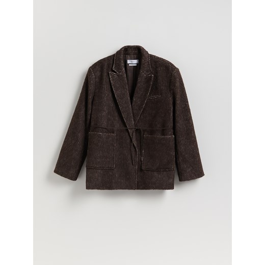 Reserved - Marynarka z wełną - ciemnobrązowy ze sklepu Reserved w kategorii Marynarki damskie - zdjęcie 186448230