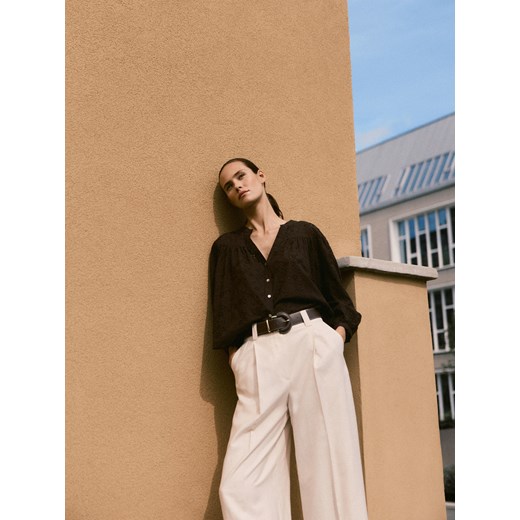 Reserved - Szerokie spodnie z modalem - złamana biel ze sklepu Reserved w kategorii Spodnie damskie - zdjęcie 186448460