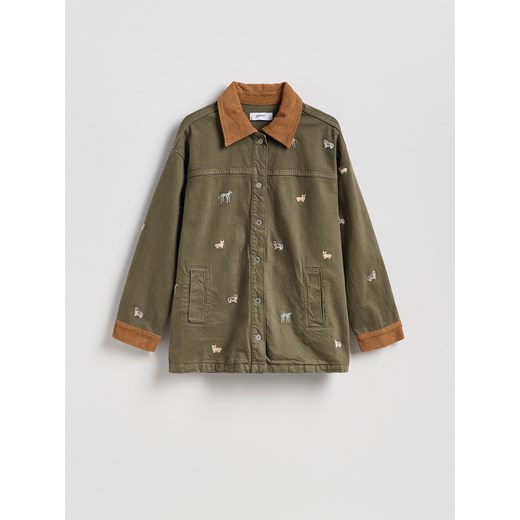 Reserved - Jeansowa kurtka z haftem - zielony Reserved L Reserved