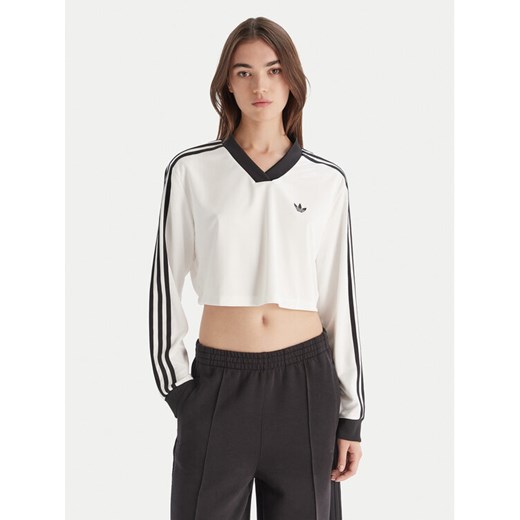 adidas Bluzka adicolor Football Jacquard JV9740 Biały Loose Fit ze sklepu MODIVO w kategorii Bluzki damskie - zdjęcie 186450621