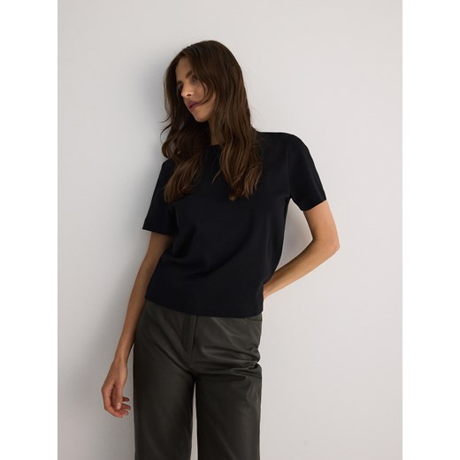 Reserved - T-shirt regular z merceryzowanej bawełny - czarny ze sklepu Reserved w kategorii Bluzki damskie - zdjęcie 186452162