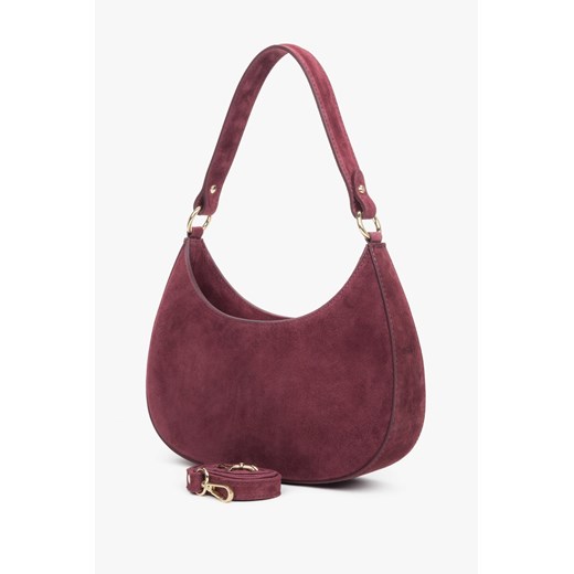Estro: Bordowa torebka damska typu shoulder bag z włoskiego weluru naturalnego Estro One Size Estro