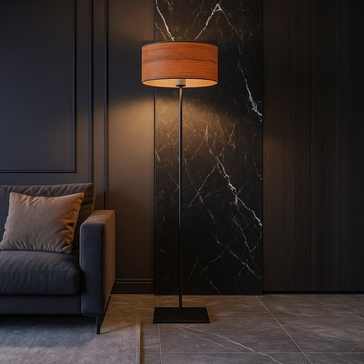 Nowoczesna lampa stojąca do salonu SOFIA ECO z fornirowym abażurem w kolorze kasztanowym ze sklepu Lysne w kategorii Lampy podłogowe - zdjęcie 186453904
