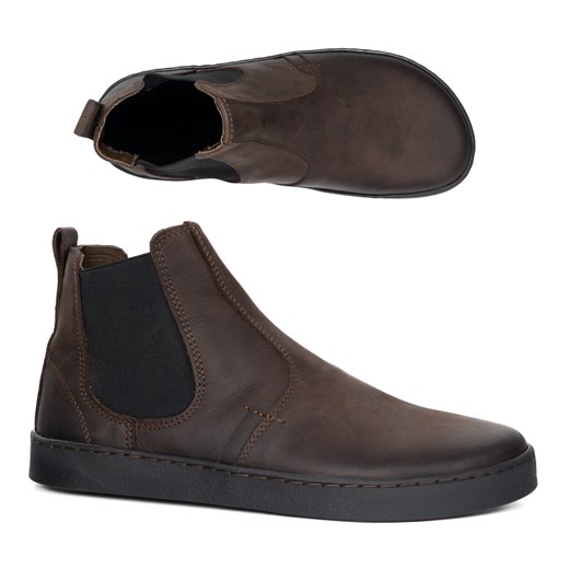 Buty męskie sztyblety barefoot skórzane Olivier 100KZ ciemny brąz ze sklepu butyolivier w kategorii Buty zimowe męskie - zdjęcie 186453981