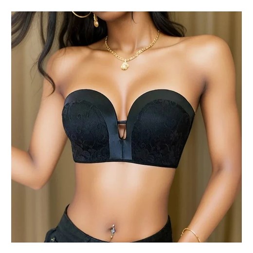 Biustonosz bez ramiączek z ozdobnymi miseczkami - Czarny 70AB ze sklepu Intimica.pl w kategorii Biustonosze - zdjęcie 186454381