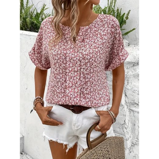 Damska bluzka drobne kwiaty - Różowy S ze sklepu Intimica.pl w kategorii Bluzki damskie - zdjęcie 186454584