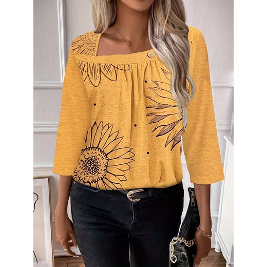 Damska bluzka w słoneczniki z rękawami 3/4 - Żółty XL ze sklepu Intimica.pl w kategorii Bluzki damskie - zdjęcie 186454613