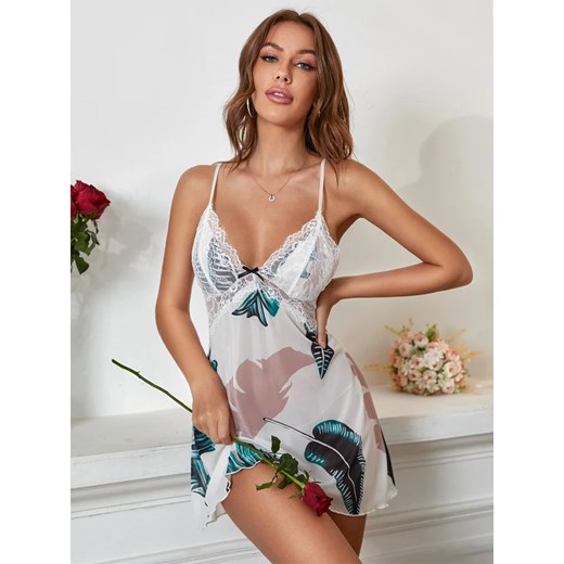 Damska koszula nocna na ramiączkach w liście - Biały S ze sklepu Intimica.pl w kategorii Koszule nocne - zdjęcie 186454714