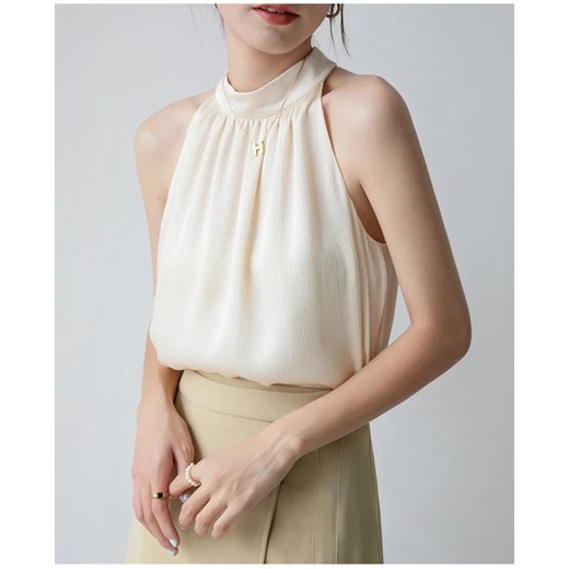 Damski elegancki top bez rękawów - Kremowy S ze sklepu Intimica.pl w kategorii Bluzki damskie - zdjęcie 186454804