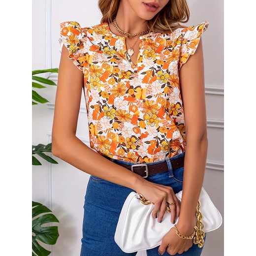 Damski top w pomarańczowe kwiaty - Pomarańczowy S ze sklepu Intimica.pl w kategorii Bluzki damskie - zdjęcie 186454930