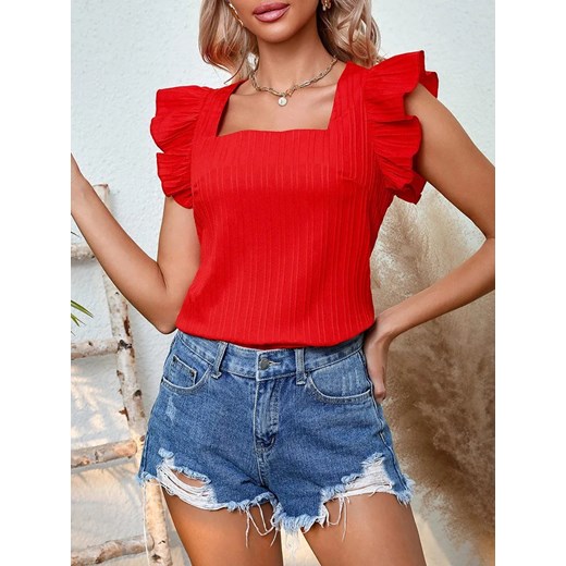 Damski top z ramiączkami z falbaną - Czerwony S ze sklepu Intimica.pl w kategorii Bluzki damskie - zdjęcie 186454961