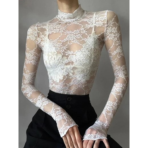 Koronkowa bluzka z długim rękawem - Biały S ze sklepu Intimica.pl w kategorii Bluzki damskie - zdjęcie 186455493