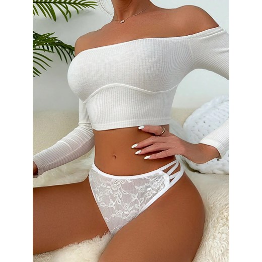 Koronkowe figi  z ozdobnymi paskami - Biały S ze sklepu Intimica.pl w kategorii Majtki damskie - zdjęcie 186455522