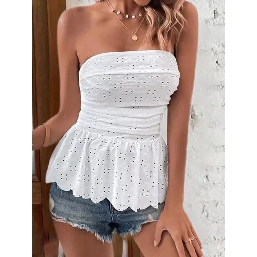 Koronkowy top damski bez ramiączek - Biały S ze sklepu Intimica.pl w kategorii Bluzki damskie - zdjęcie 186455590