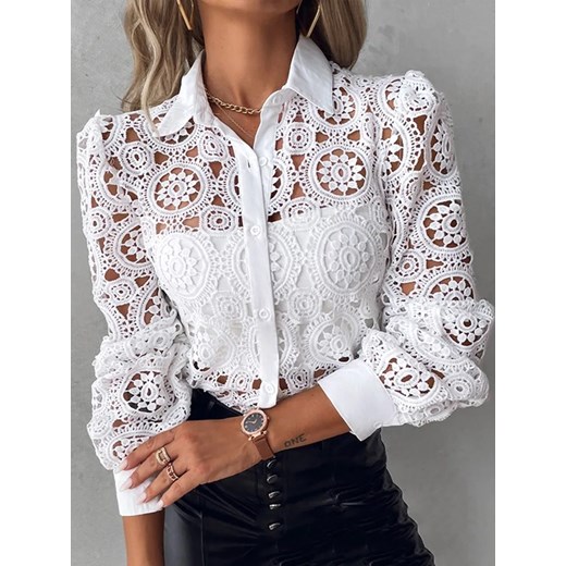Koszula  damska z koronkowym wykończeniem - Biały S ze sklepu Intimica.pl w kategorii Koszule damskie - zdjęcie 186455643