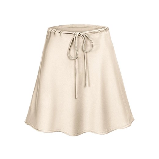 Satynowa spódnica mini z wiązaniem - Beżowy S ze sklepu Intimica.pl w kategorii Spódnice - zdjęcie 186456294