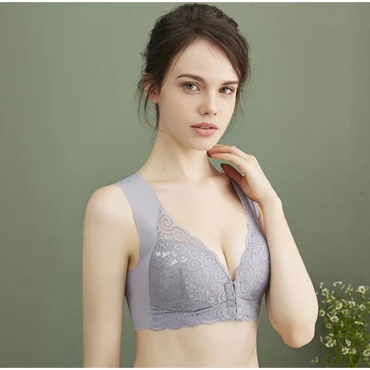 Stanik modelujący z koronką i szerokimi ramiączkami - Szary 34 ze sklepu Intimica.pl w kategorii Biustonosze - zdjęcie 186456531