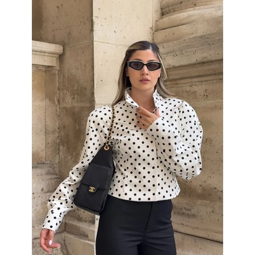 Stylowa kurtka w groszki - Biały S ze sklepu Intimica.pl w kategorii Kurtki damskie - zdjęcie 186456560