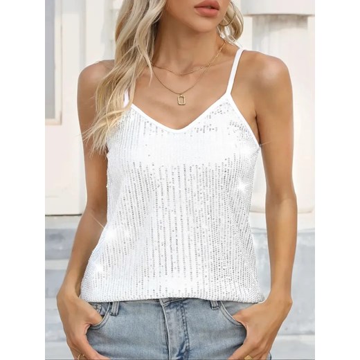 Top damski z cekinami na ramiączkach - Biały S ze sklepu Intimica.pl w kategorii Bluzki damskie - zdjęcie 186456701