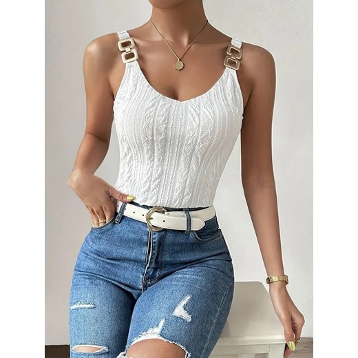 Top na ramiączkach z ozdobnymi klamrami - Biały S ze sklepu Intimica.pl w kategorii Bluzki damskie - zdjęcie 186456731