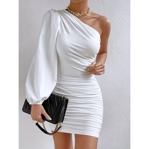 Wieczorowa sukienka mini na jedno ramię - Biały XS ze sklepu Intimica.pl w kategorii Sukienki - zdjęcie 186456804