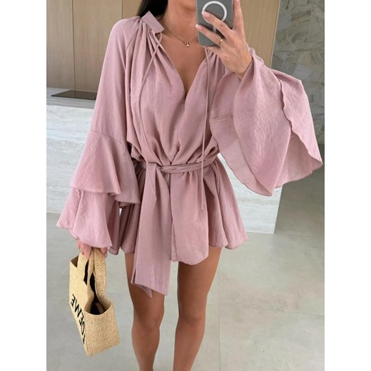 Zwiewna letnia sukienka z paskiem - Różowy S ze sklepu Intimica.pl w kategorii Sukienki - zdjęcie 186456840