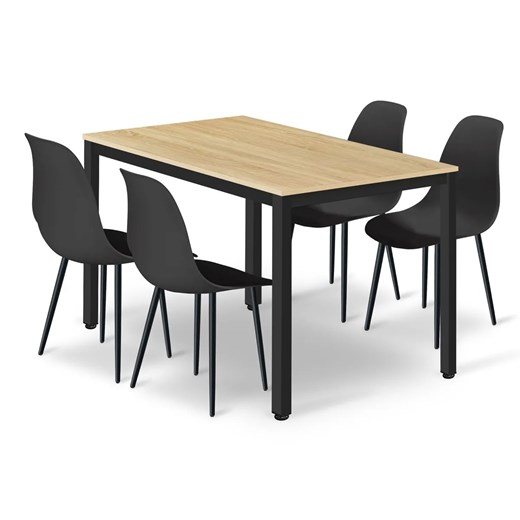 Dębowy stół z 4 czarnymi krzesłami  C2-W65 ze sklepu Edinos.pl w kategorii Stoły - zdjęcie 186458502