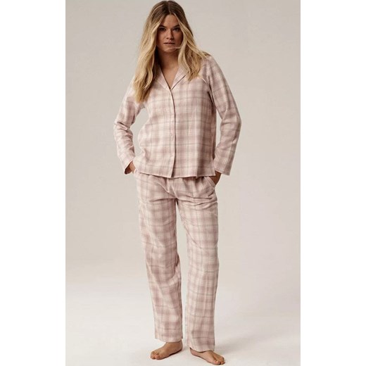 Atlantic rozpinana piżama damska NLP-505-LAW_BRZ_ECR, Kolor ecru-mocca, Rozmiar S, ATLANTIC ze sklepu Intymna w kategorii Piżamy damskie - zdjęcie 186458581