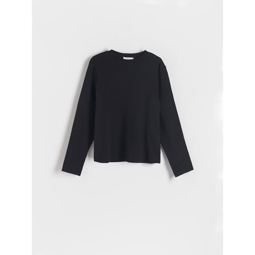 Reserved - Longsleeve z merceryzowanej bawełny - czarny ze sklepu Reserved w kategorii Bluzki damskie - zdjęcie 186461393