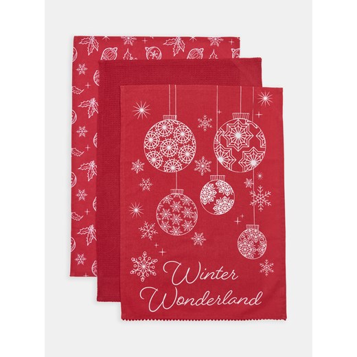 Sinsay - Ścierki kuchenne ze świątecznym motywem 3 pack - czerwony Sinsay One Size Sinsay
