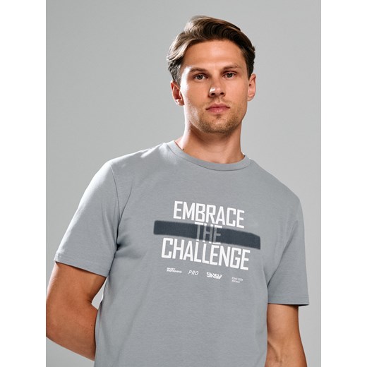 Sinsay - Bawełniana koszulka z napisem - szary Sinsay S Sinsay