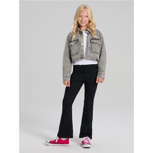 Sinsay - Jeansy rozszerzane high waist z rozcięciami - czarny ze sklepu Sinsay w kategorii Spodnie dziewczęce - zdjęcie 186464231