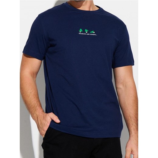 Sinsay - Bawełniana koszulka regular z motywem świątecznym - granatowy ze sklepu Sinsay w kategorii T-shirty męskie - zdjęcie 186464240
