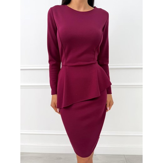 Bordowa Sukienka z Baskinką ze sklepu ModnaKiecka.pl w kategorii Sukienki - zdjęcie 186464460