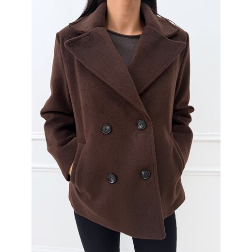 Czekoladowy Krótki Płaszczyk Damski Modnakiecka.pl 42 ModnaKiecka.pl