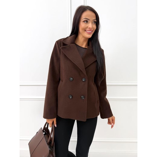 Czekoladowy Krótki Płaszczyk Damski Modnakiecka.pl 40 ModnaKiecka.pl