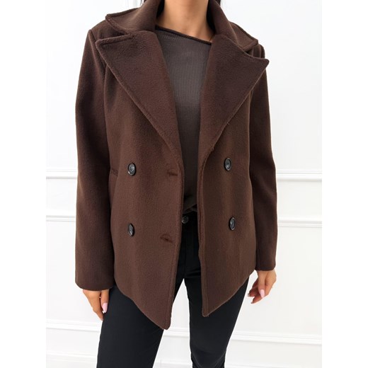 Czekoladowy Krótki Płaszczyk Damski Modnakiecka.pl 42 ModnaKiecka.pl
