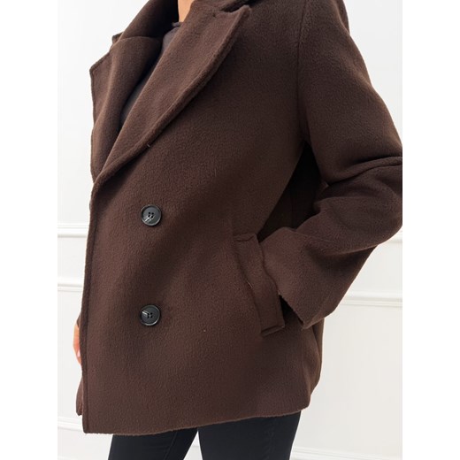Czekoladowy Krótki Płaszczyk Damski Modnakiecka.pl 46 ModnaKiecka.pl
