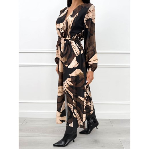 Czarna Sukienka Midi ze Wzorem Modnakiecka.pl 40 ModnaKiecka.pl