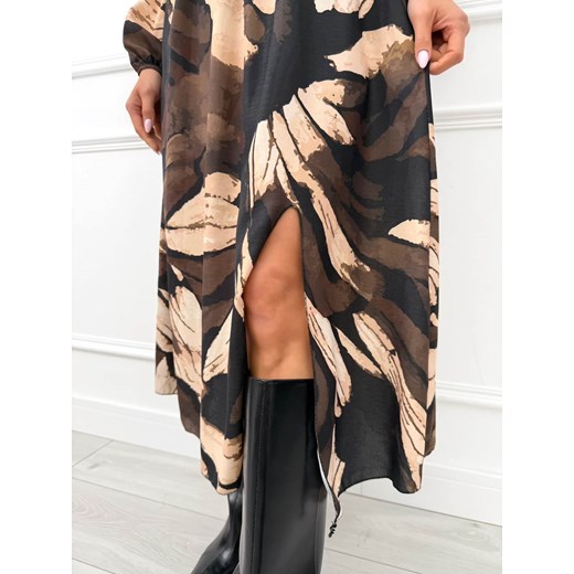 Czarna Sukienka Midi ze Wzorem Modnakiecka.pl 42 ModnaKiecka.pl