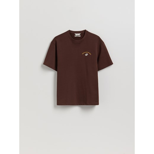Reserved - T-shirt boxy z nadrukiem na plecach - brązowy ze sklepu Reserved w kategorii T-shirty męskie - zdjęcie 186464712