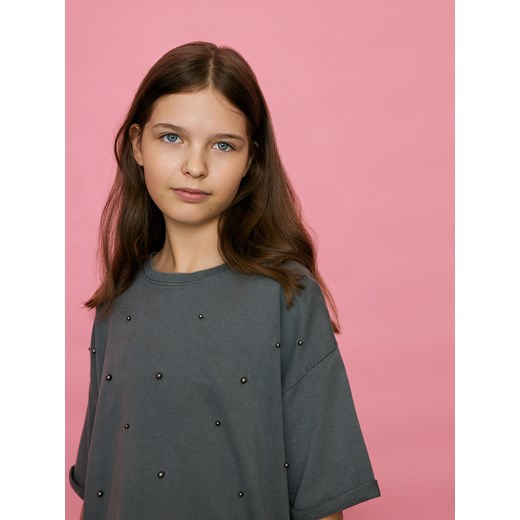 Reserved - T-shirt z aplikacją - ciemnoszary ze sklepu Reserved w kategorii Bluzki dziewczęce - zdjęcie 186464762