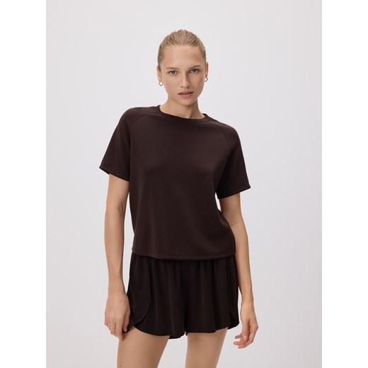 Reserved - T-shirt regular z modalem - ciemnobrązowy ze sklepu Reserved w kategorii Bluzki damskie - zdjęcie 186464773