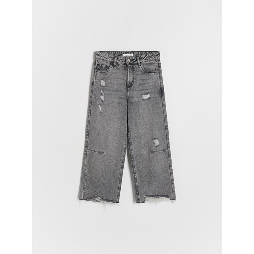 Reserved - Jeansy straight fit z przetarciami - szary Reserved 164 (13 lat) okazja Reserved