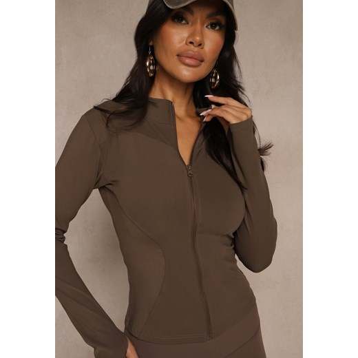 Brązowa Dopasowana Bluza w Sportowym Stylu na Suwak Veralia ze sklepu renee.pl w kategorii Bluzy damskie - zdjęcie 186468210