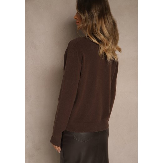 Brązowy Gładki Sweter z Półgolfem z Dzianiny z Wełną i Wiskozą Zaiara Renee ONE SIZE renee.pl