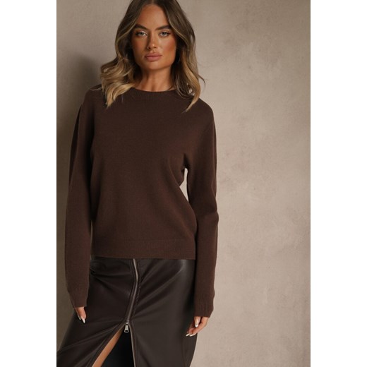 Brązowy Casualowy Sweter z Wełną i Wiskozą Lussare Renee ONE SIZE renee.pl